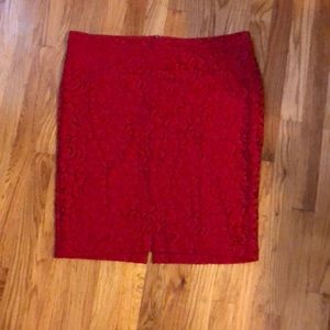 Lane Bryant red lace pencil skirt